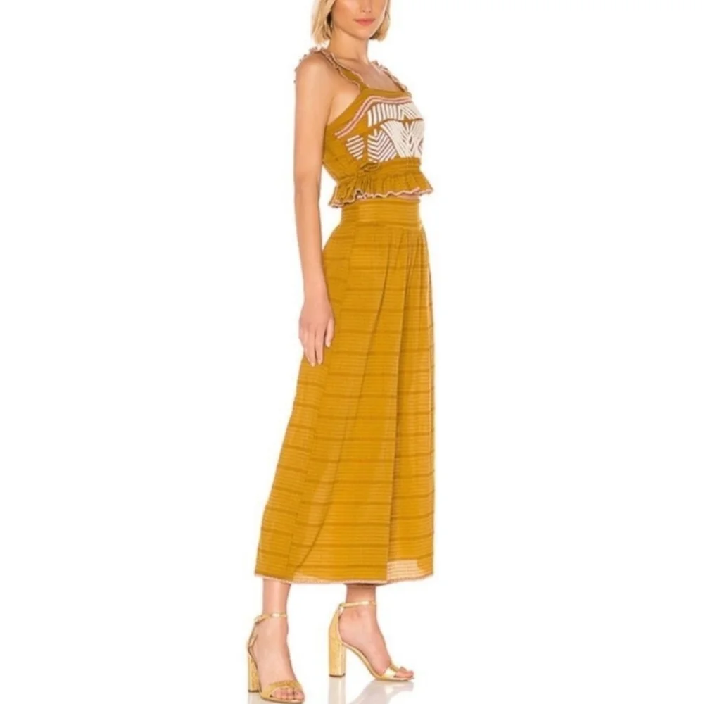 Free People Eva Set Crop Cami High Rise Wide Leg Ankle Length Pants Gold Med NWT - Picture 3 of 16